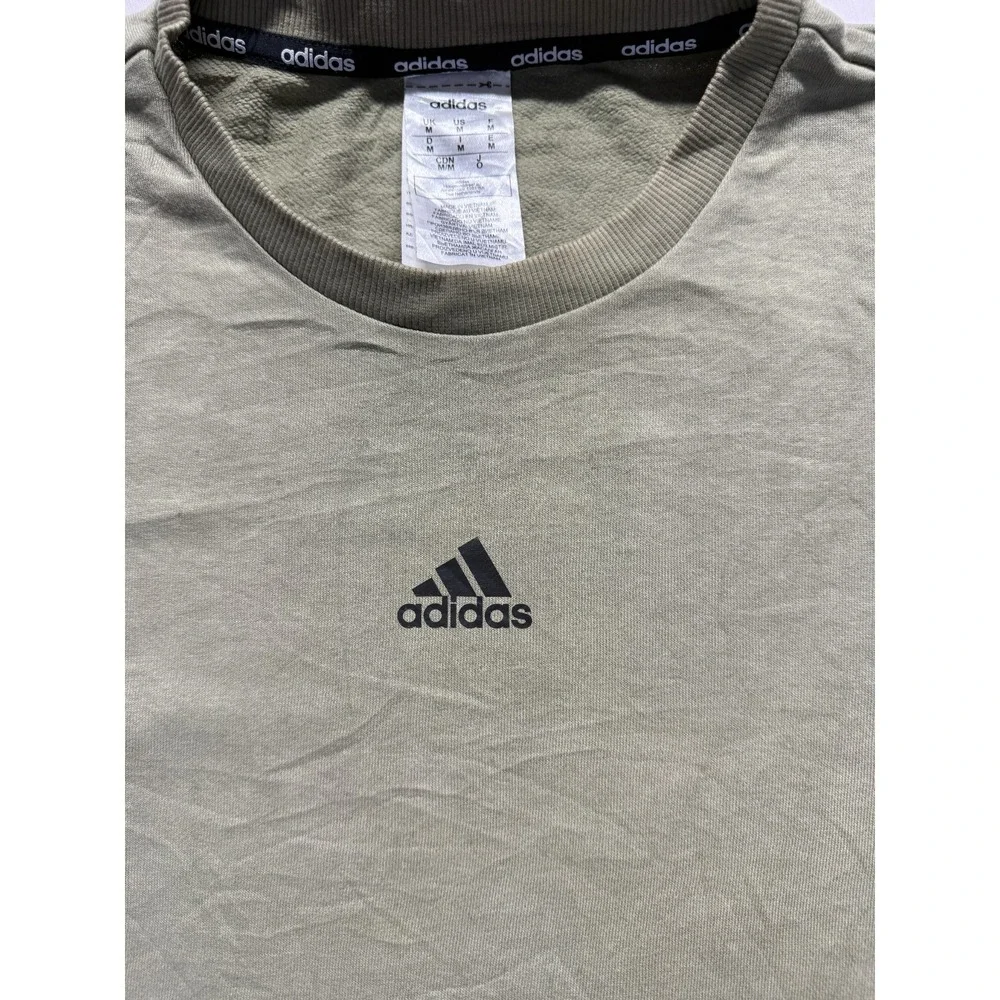 Adidas Sweatshirt Mens Medium Olive Green Fleece Lined 3 Stripes Logo Ribbed